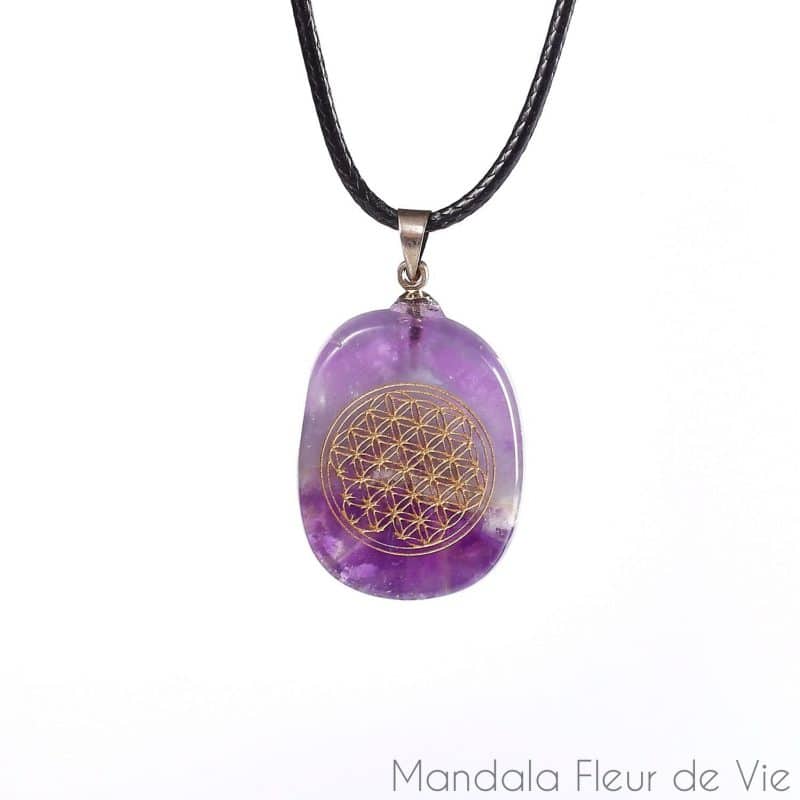 Pendentif Fleur de Vie en Pierre Naturelle Amethyste mandala fleur de vie 4