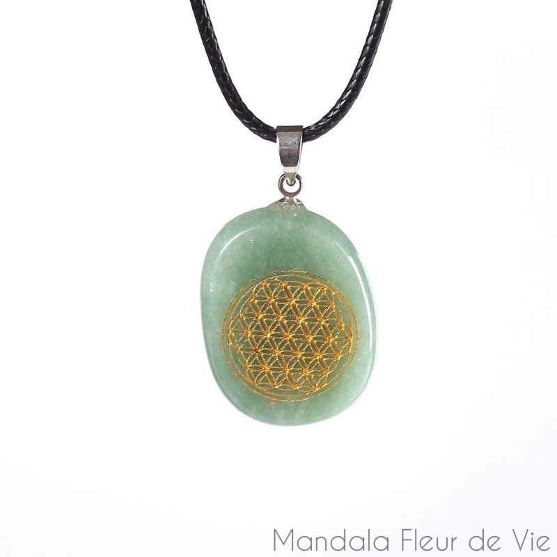 Pendentif Fleur de Vie en Pierre Naturelle Aventurine Verte mandala fleur de vie 8