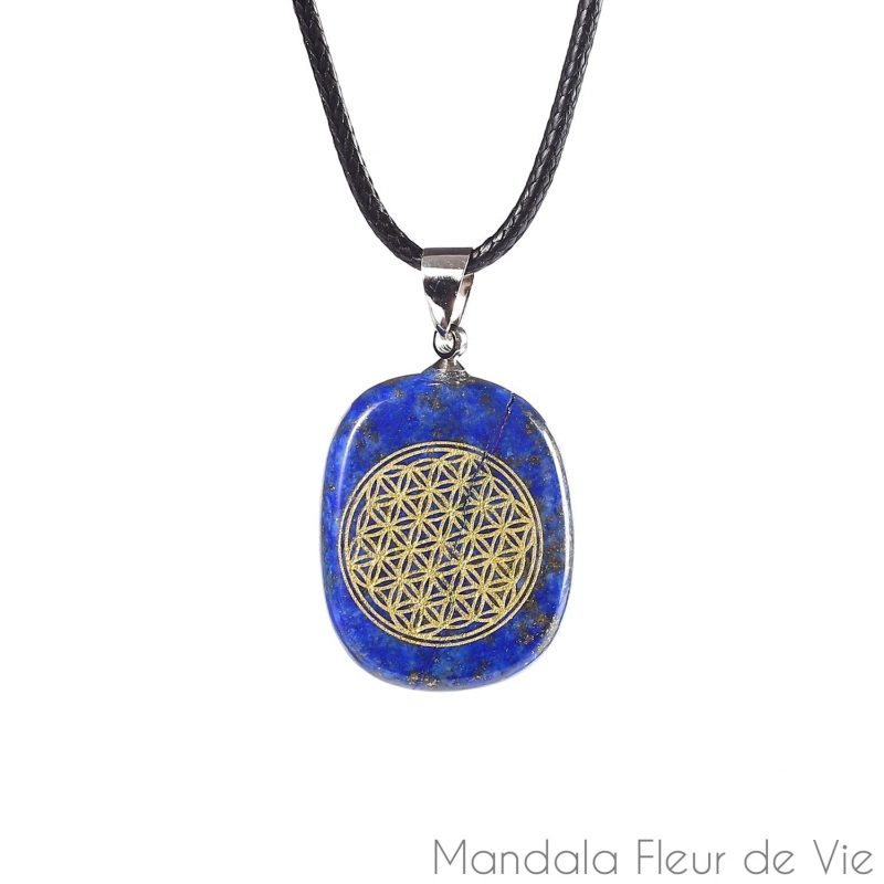 Pendentif Fleur de Vie en Pierre Naturelle Lapis Lazuli mandala fleur de vie