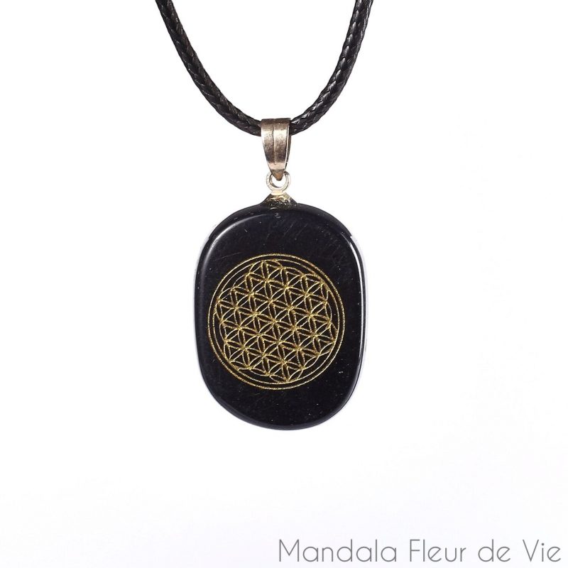 Pendentif Fleur de Vie en Pierre Naturelle Obsidienne mandala fleur de vie 6