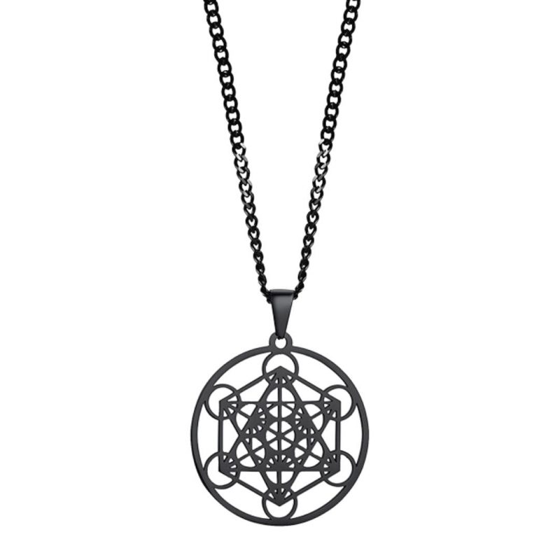 Pendentif Metatron Acier couleur noir mandala fleur de vie