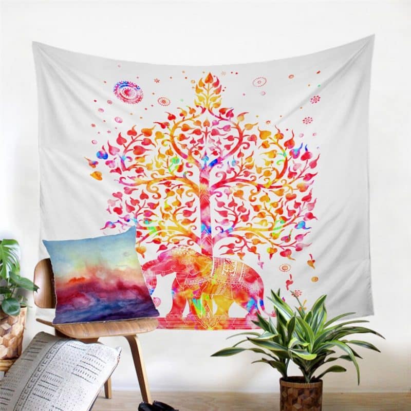 Tenture Murale Mandala Arbre de Vie Elephant 8 fond blanc 130x150cm mandala fleur de vie 3