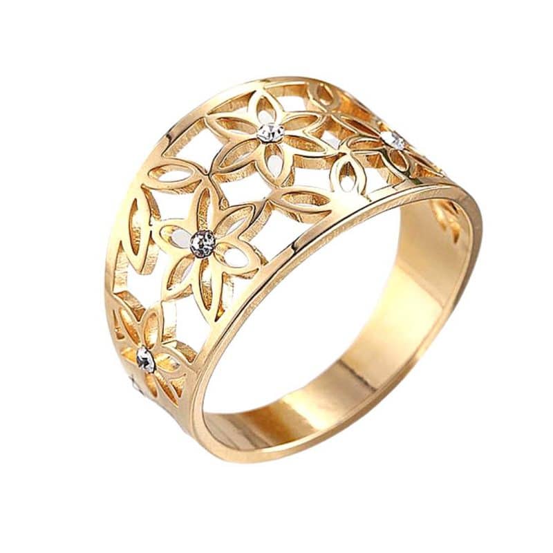 bague fleur de vie et cristaux 7 steel color mandala fleur de vie