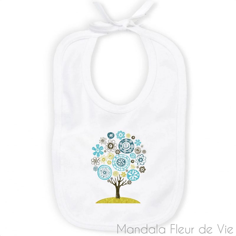 bavoir bebe mandala arbre de vie en coton bio unique blanc mandala fleur de vie