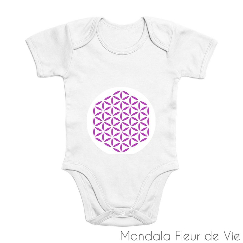 body bebe en coton bio br fleur de vie mauve 0 3 mois blanc mandala fleur de vie