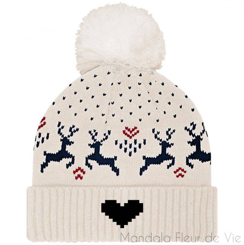 bonnet hiver avec motif rennes coeur natural night navy tu mandala fleur de vie 2