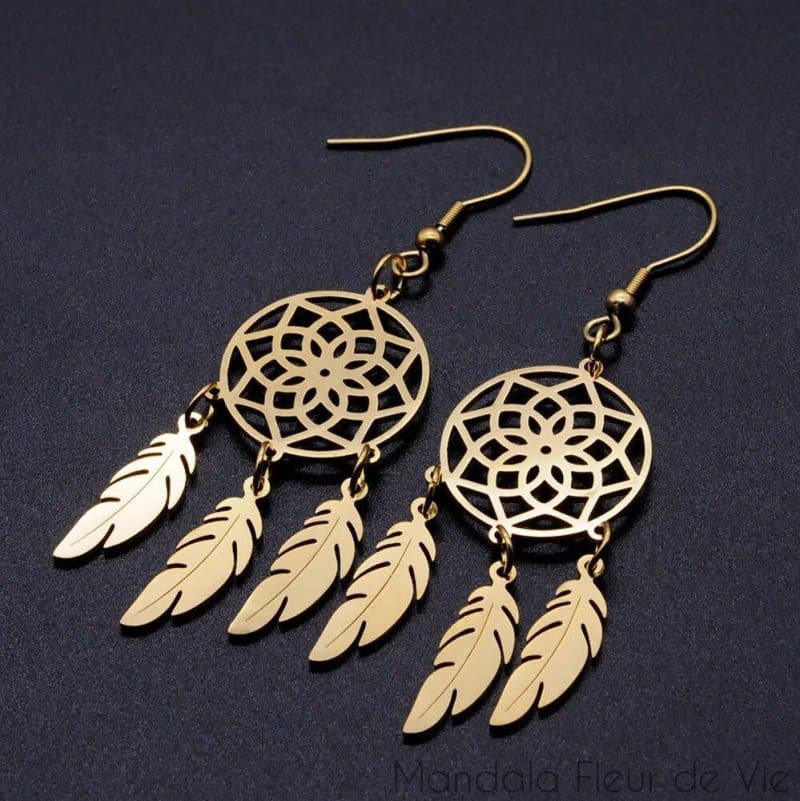 boucles doreilles attrape reve jn361 1 metal argente mandala fleur de vie 3