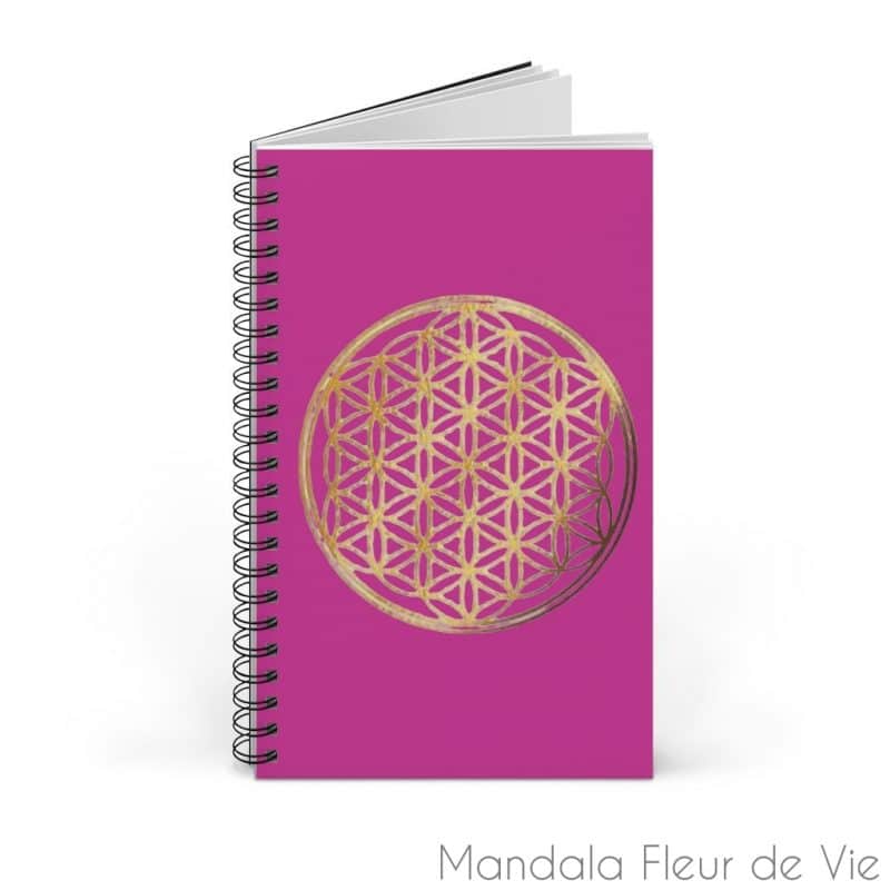 carnet motif fleur de vie or fond fushia pages lignees spiral notebook mandala fleur de vie 2