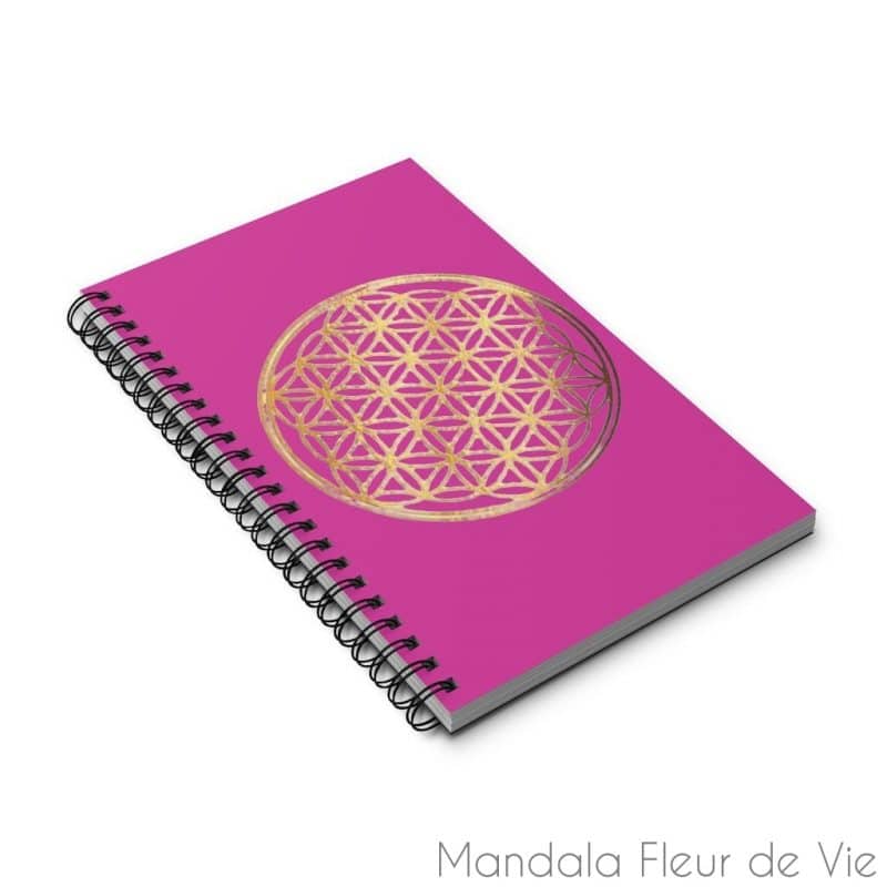 carnet motif fleur de vie or fond fushia pages lignees spiral notebook mandala fleur de vie 3