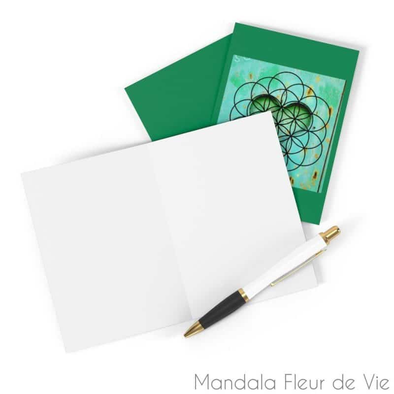 cartes coeur fleur de vie fond vert 8 pcs 41 x 58 mandala fleur de vie 3