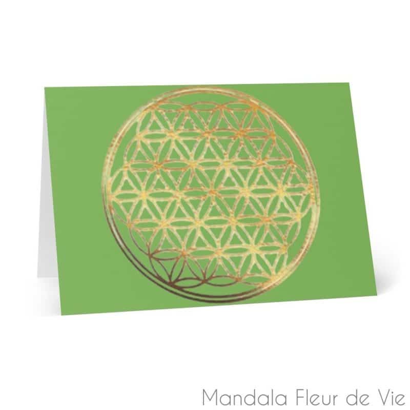 cartes fleur de vie or fond vert 8 pcs 41 x 58 mandala fleur de vie