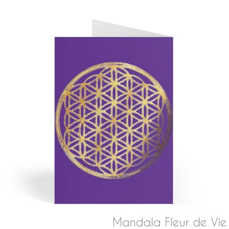 cartes fleur de vie or fond violet 8 pcs 41 x 58 mandala fleur de vie 3