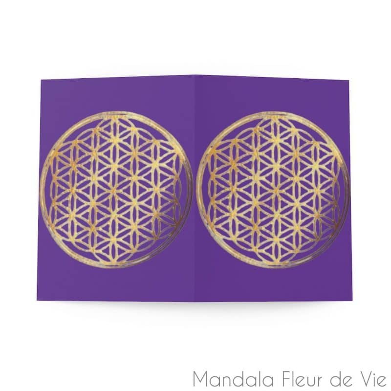 cartes fleur de vie or fond violet 8 pcs 41 x 58 mandala fleur de vie 4