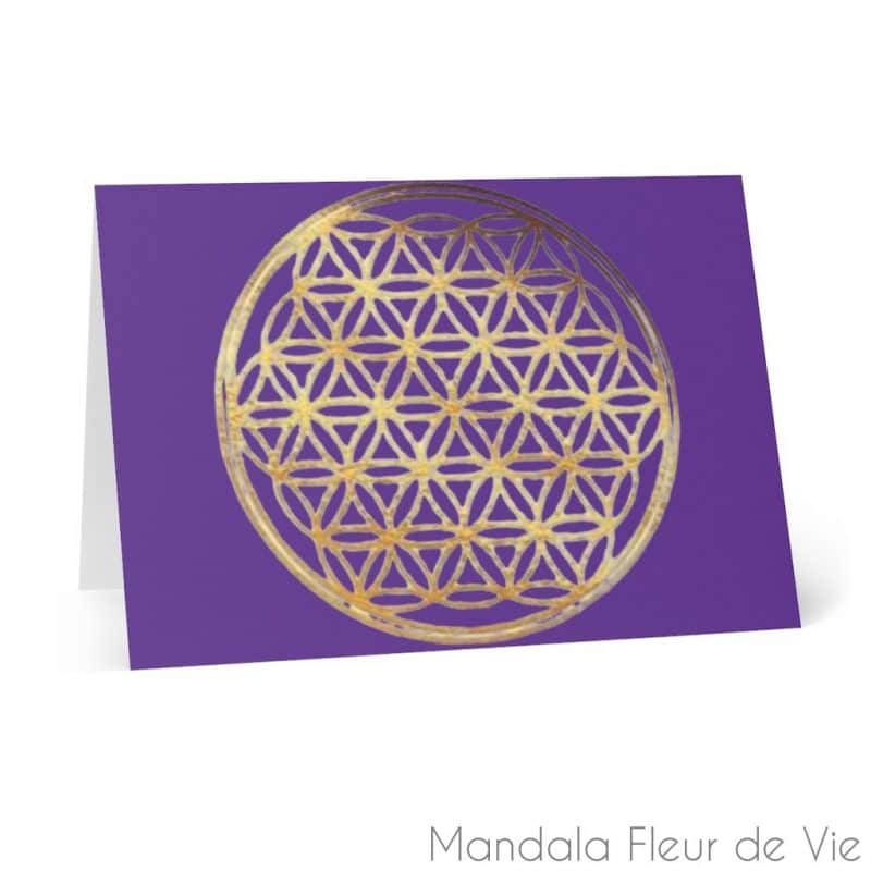 cartes fleur de vie or fond violet 8 pcs 41 x 58 mandala fleur de vie 5