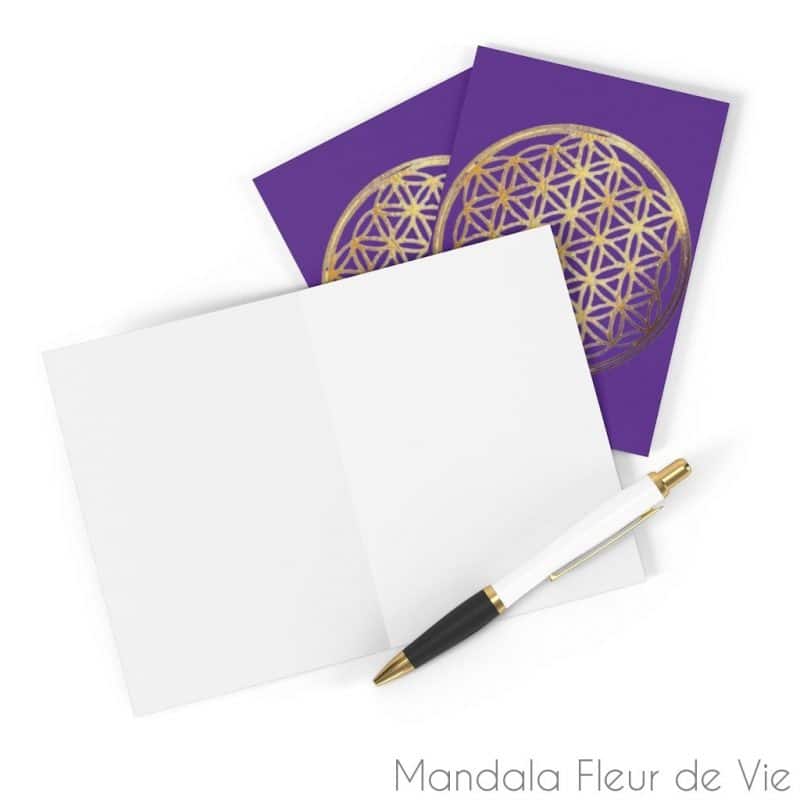 cartes fleur de vie or fond violet 8 pcs 41 x 58 mandala fleur de vie 6