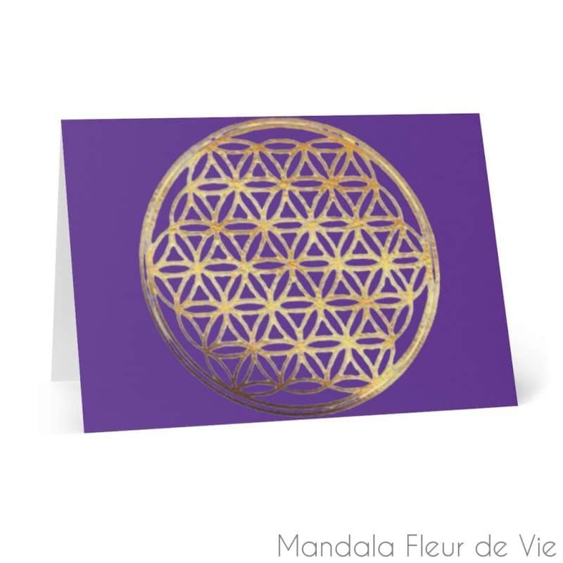 cartes fleur de vie or fond violet 8 pcs 41 x 58 mandala fleur de vie