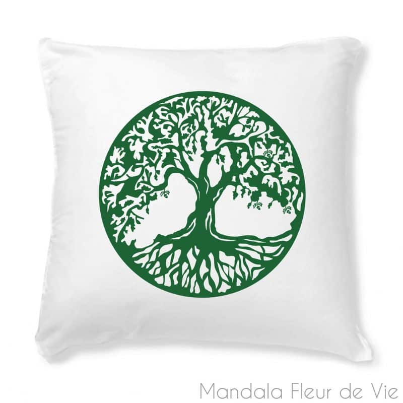 coussin arbre de vie vert unique blanc mandala fleur de vie