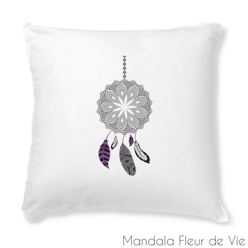 coussin et sa housse imprimee br mandala attrape reves unique blanc mandala fleur de vie