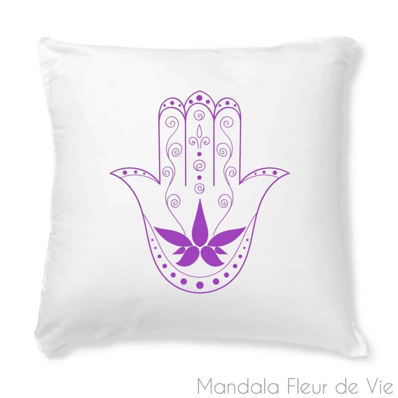 coussin main de fatma mandala unique blanc mandala fleur de vie