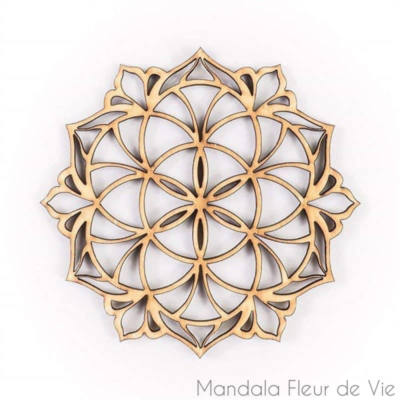 decoration fleur de vie en bois wood 10cm mandala fleur de vie