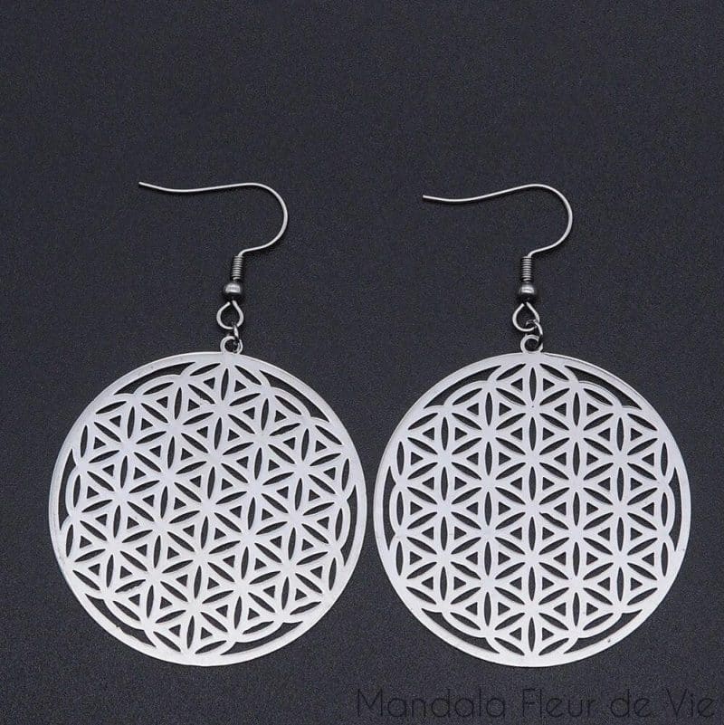 fleur de vie boucles doreilles jn625 1 metal argente mandala fleur de vie 3