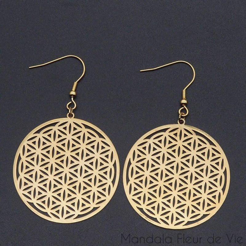 fleur de vie boucles doreilles jn625 2 metal dore mandala fleur de vie 2