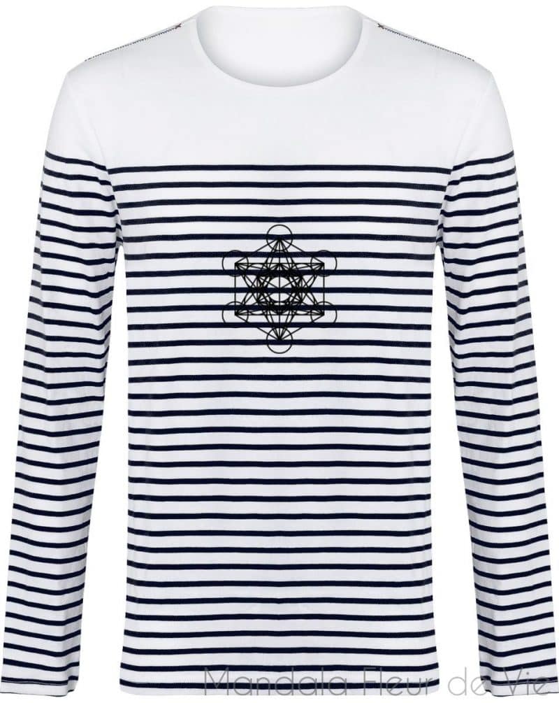 mariniere cube de metatron striped white navy s mandala fleur de vie