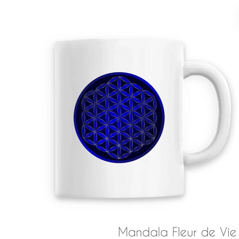 mug en ceramique br fleur de vie bleue unique blanc mandala fleur de vie