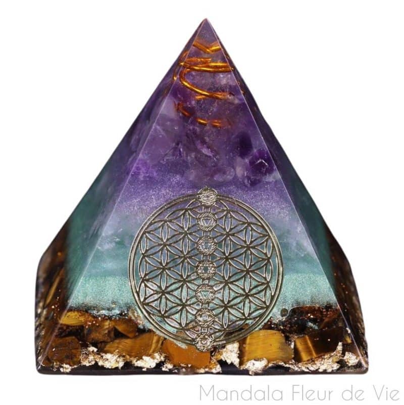 orgonite pyramide fleur de vie base 6cm mandala fleur de vie