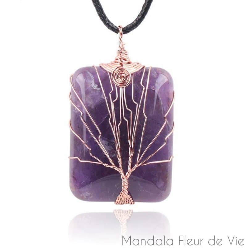 pendentif arbre de vie en pierre naturelle amethyste mandala fleur de vie 2