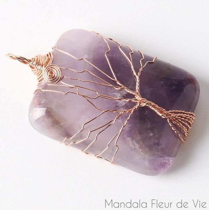 pendentif arbre de vie en pierre naturelle amethyste mandala fleur de vie 5