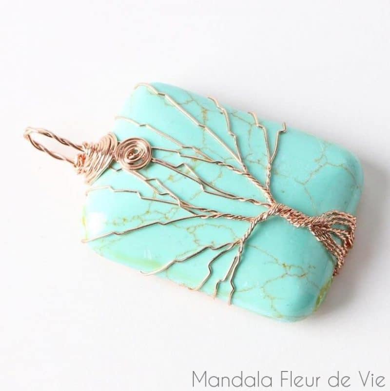 pendentif arbre de vie en pierre naturelle turquoise verte mandala fleur de vie 6