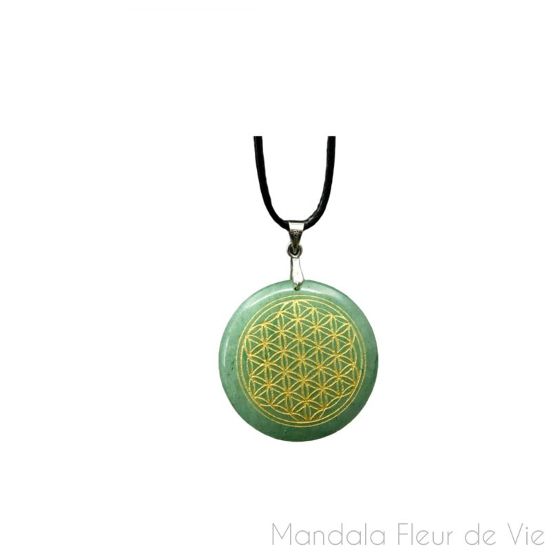 pendentif en pierre naturelle gravee fleur de vie aventurine mandala fleur de vie 5