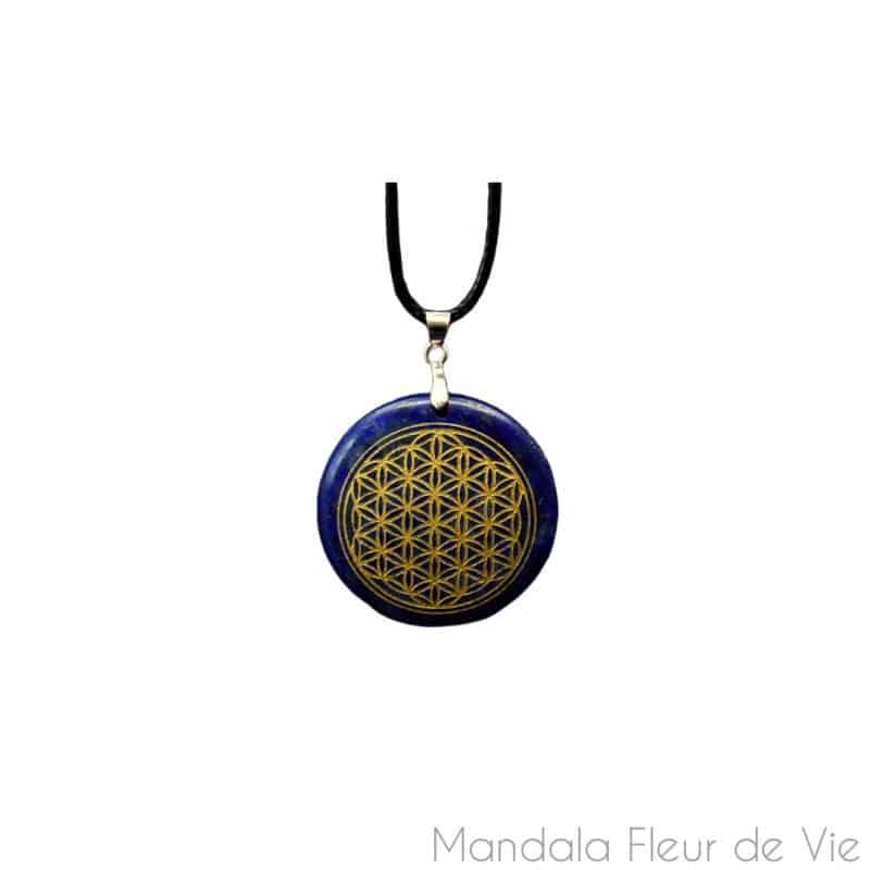 pendentif en pierre naturelle gravee fleur de vie lapis lazuli mandala fleur de vie 6