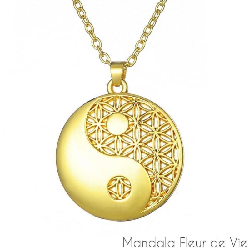 pendentif fleur de vie yin yang dore mandala fleur de vie