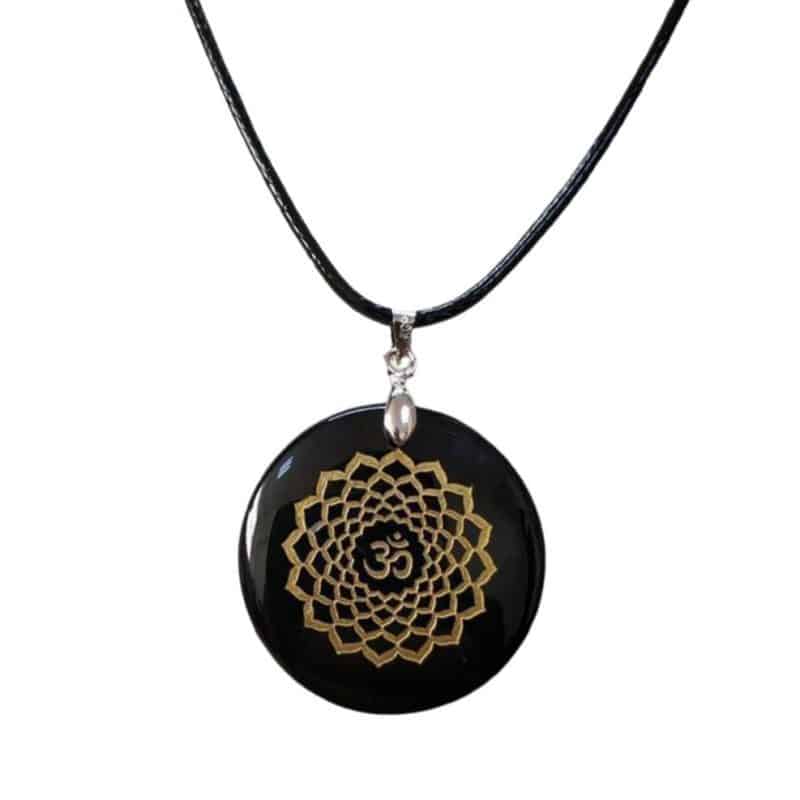 pendentif mandala lotus om obsidienne