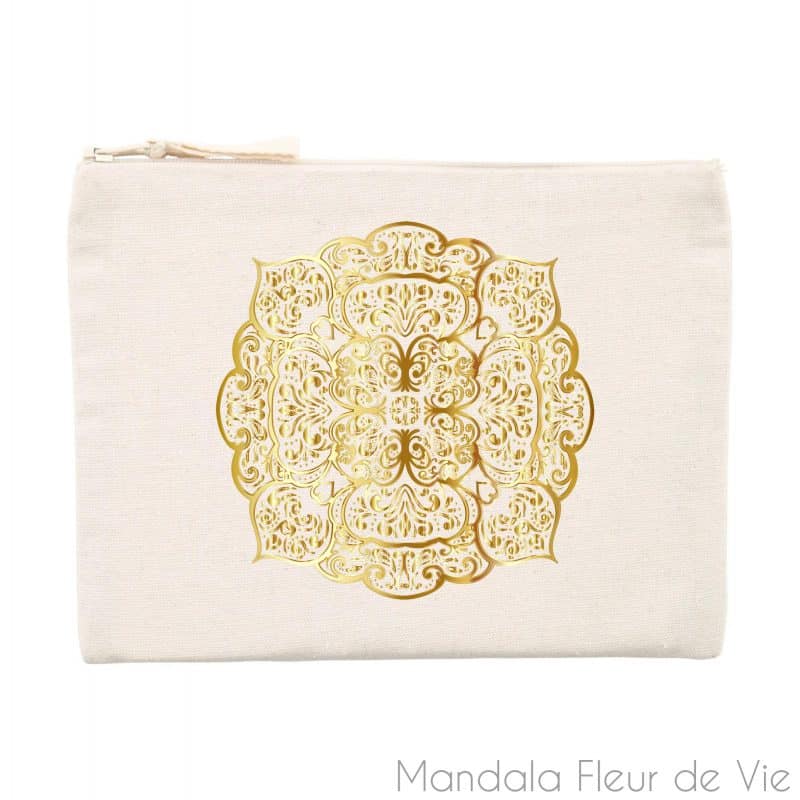 pochette mandala fleur or unique beige mandala fleur de vie