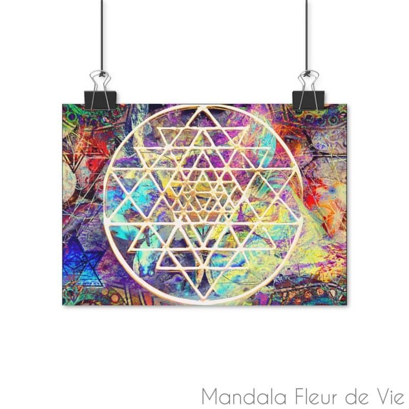 poster sri yantra or 30x21cm 117 x 83 brillant mandala fleur de vie 2