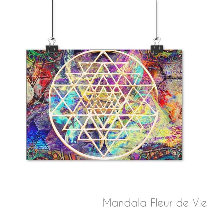 poster sri yantra or 42x30cm 165 x 117 brillant mandala fleur de vie