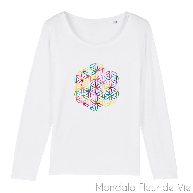 t shirt fleur de vie couleur manches longues xs blanc mandala fleur de vie 2