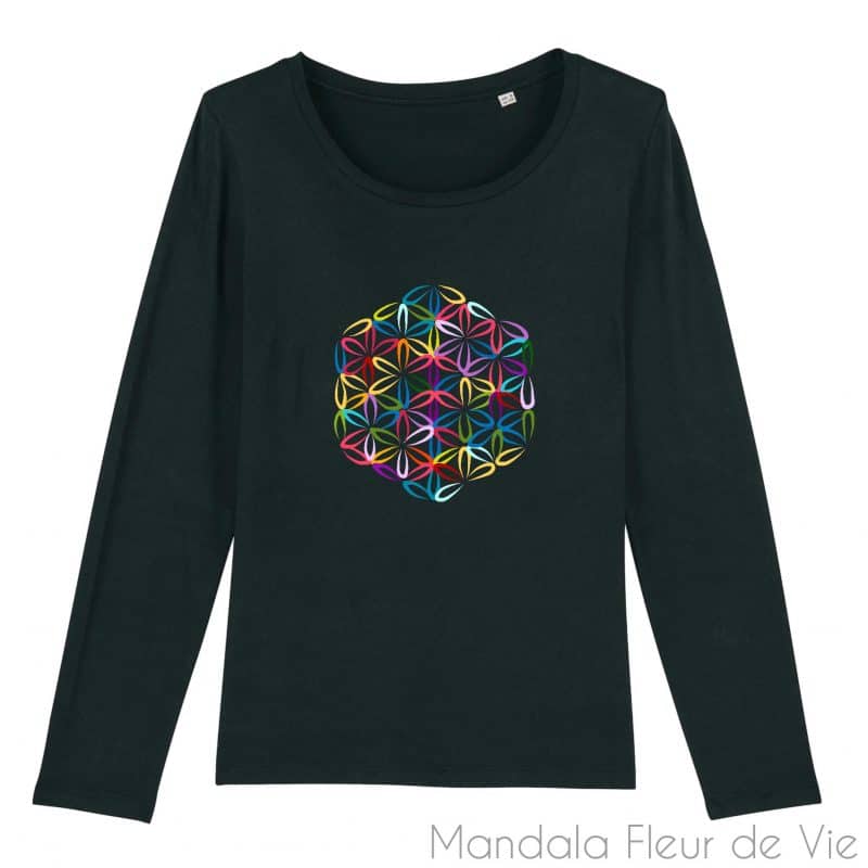 t shirt fleur de vie couleur manches longues xs noir mandala fleur de vie