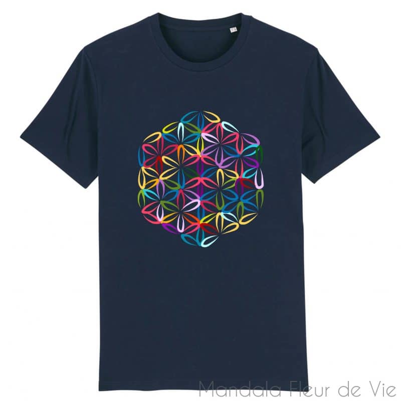 t shirt fleur de vie couleur xs marine mandala fleur de vie