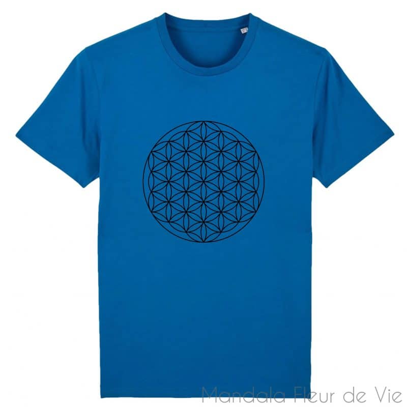 t shirt fleur de vie noire xs bleu mandala fleur de vie