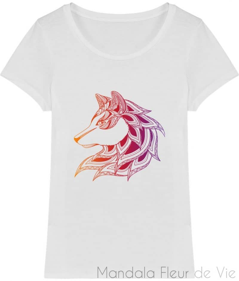 t shirt mandala loup couleur white xs mandala fleur de vie