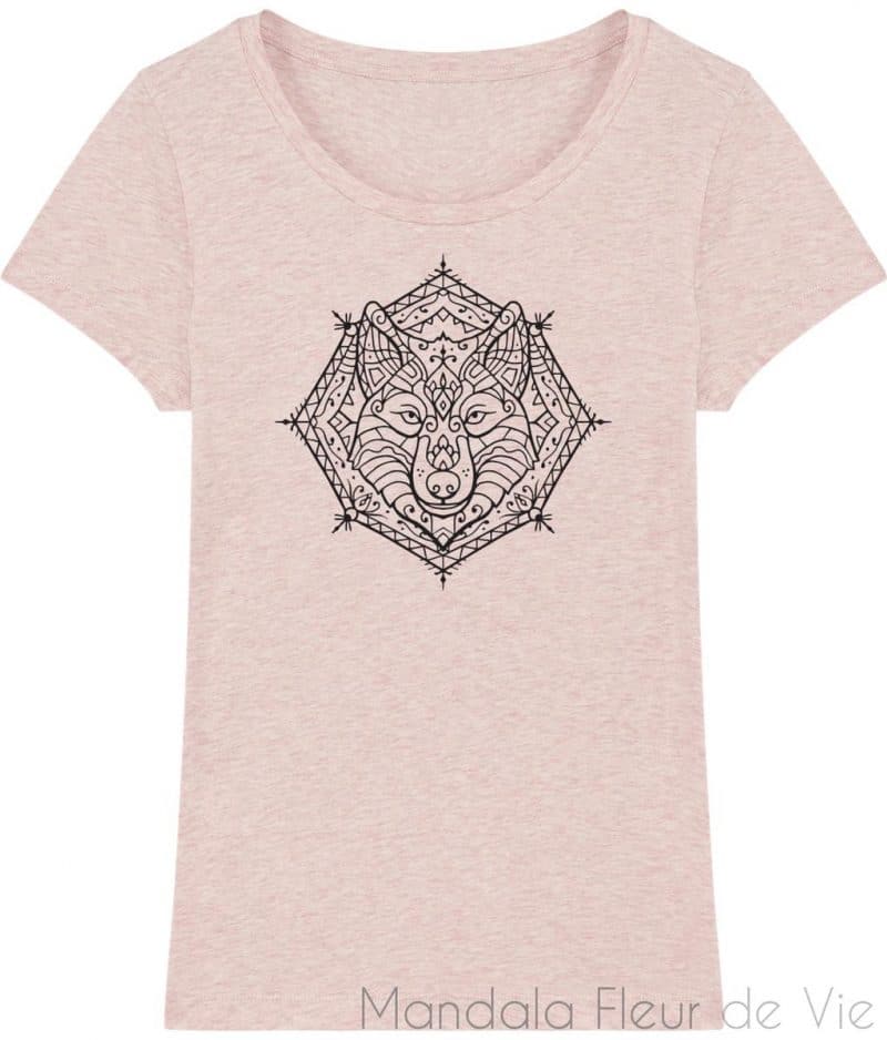 t shirt mandala loup cream heather pink xs mandala fleur de vie 3