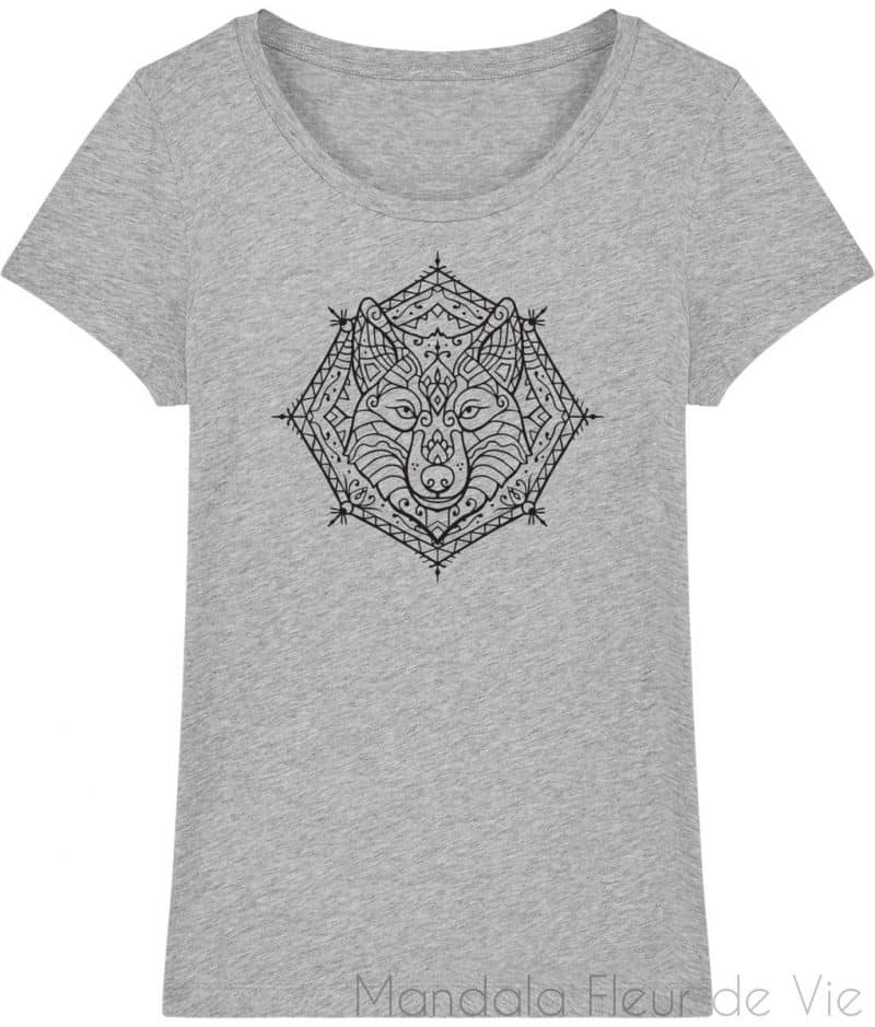 t shirt mandala loup heather grey xs mandala fleur de vie 2