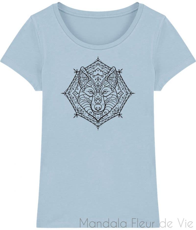 t shirt mandala loup sky blue xs mandala fleur de vie