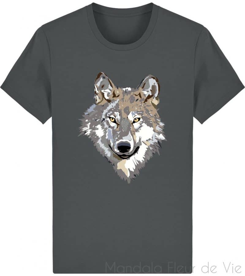 t shirt unisexe tete de loup anthracite xxs mandala fleur de vie 5