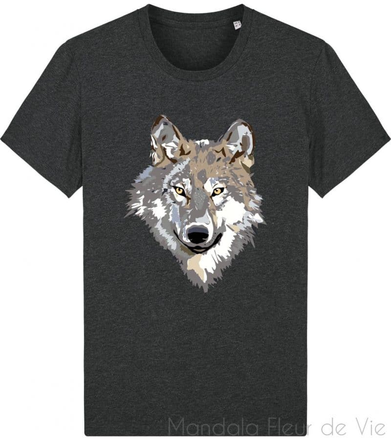 t shirt unisexe tete de loup dark heather grey xxs mandala fleur de vie 2