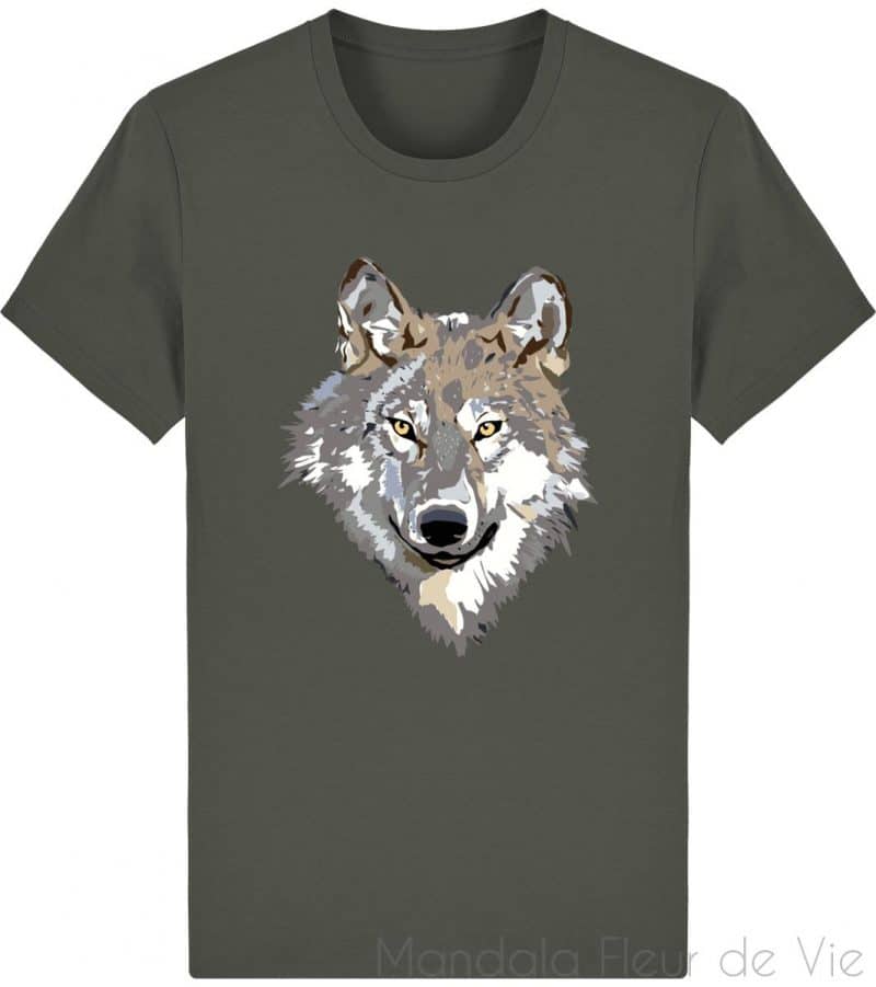 t shirt unisexe tete de loup khaki xs mandala fleur de vie 6